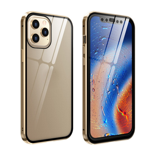 Fusion360 iPhone 12 / 12 Pro Double Sides Tempered Glass Magnetic Adsorption Metal Frame HD Screen Case - Gold